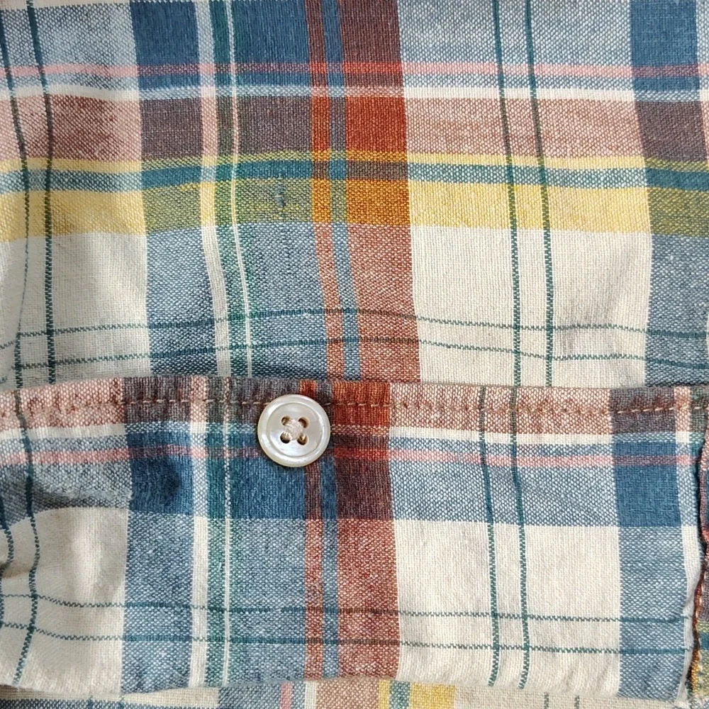 Vtg Extraordinary Mens Plaid Button Short Sleeve Indian Madras